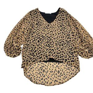 Caramela Leopard Print V-Neck Sheer‎ High-Low Blouse Women's size Medium